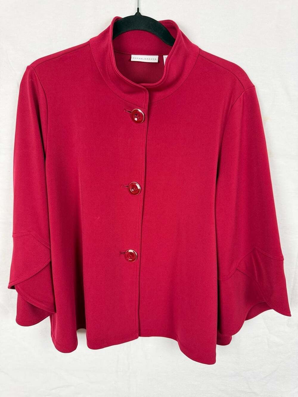 Susan Graver Red Button Front 3/4 Sleeve Jacket